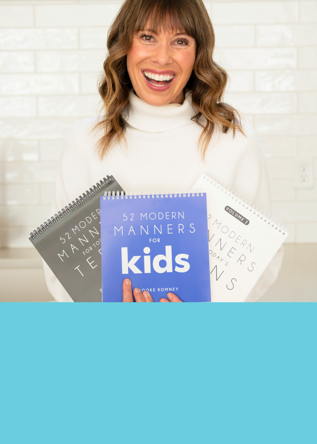 Brooke Romney holds 52 modern manners for kids books